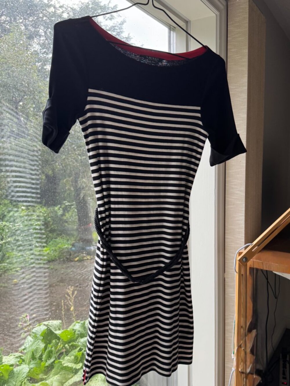 3.	Lauren Ralph Lauren Women’s Black White Striped Knit Dress Size M Short Sleev